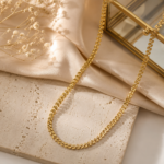 Collier feuille plaqué or en acier inoxydable revêtement PVD unisexe
