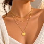 Pendentif rond en acier inoxydable 304 plaqué or 18K revêtement PVD – Image 2